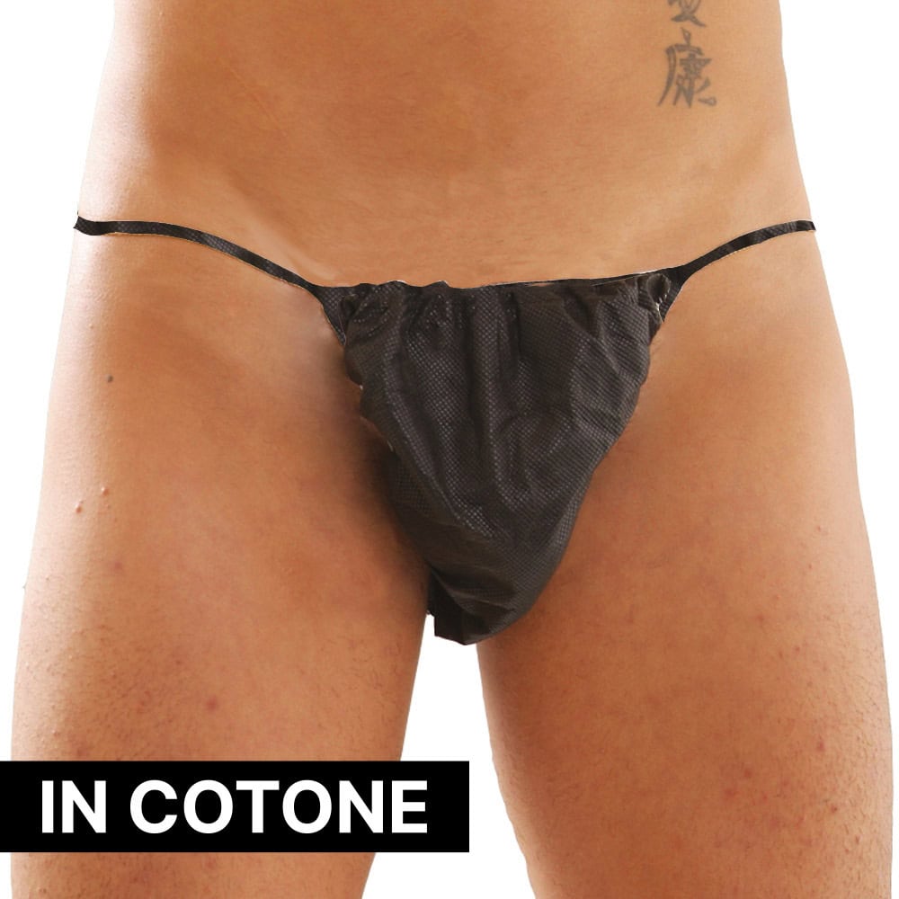 Tanga uomo monouso in cotone, prodotto in TNT per settore beauty e ristorazione.